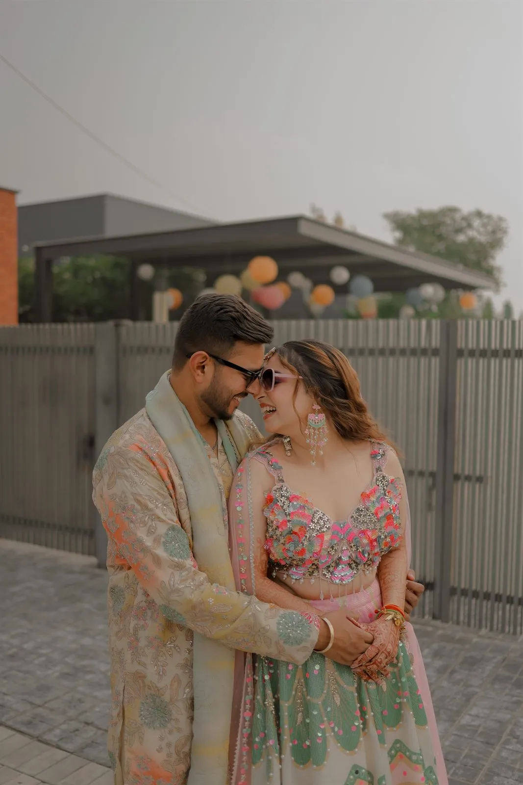 Couple in pastel outfits